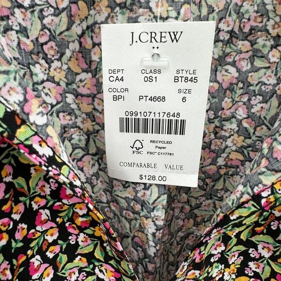 J. CREW NWT BT845 Floral Print Long-sleeve Tie-Neck Dress  // 6 - Picture 6 of 12